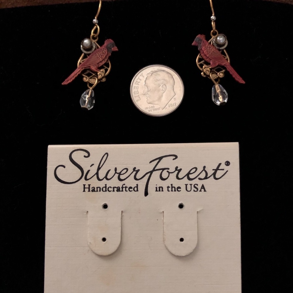 Silver Forest Cardinal Dangle Earrings